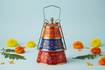 3‑Tier Orange Floral Printed Stainless Steel Tiffin Carrier Return Gifts at TheReturnGifts.com: Pretty Lunch Boxes Your Guests Will Actually Use