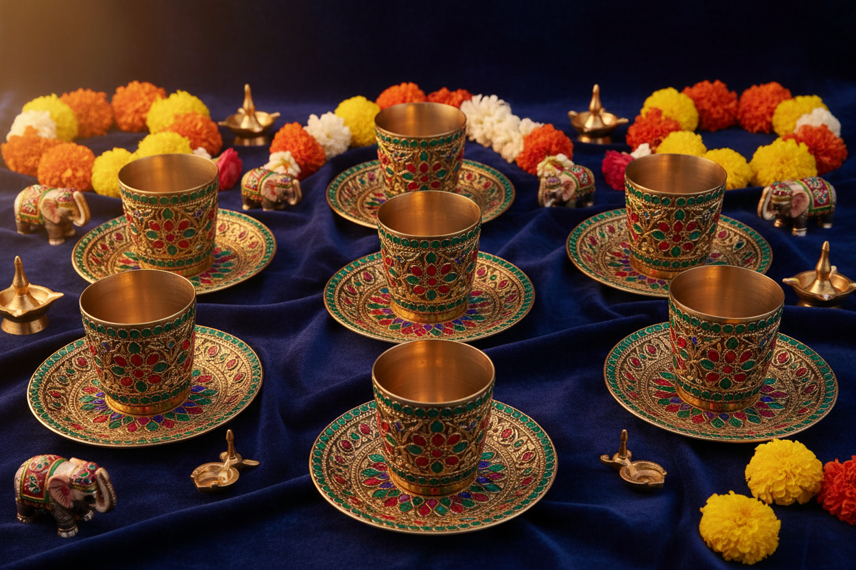 Brass Dabara with Stone Work Return Gifts at TheReturnGifts.com: Royal Coffee Sets for Special Guests