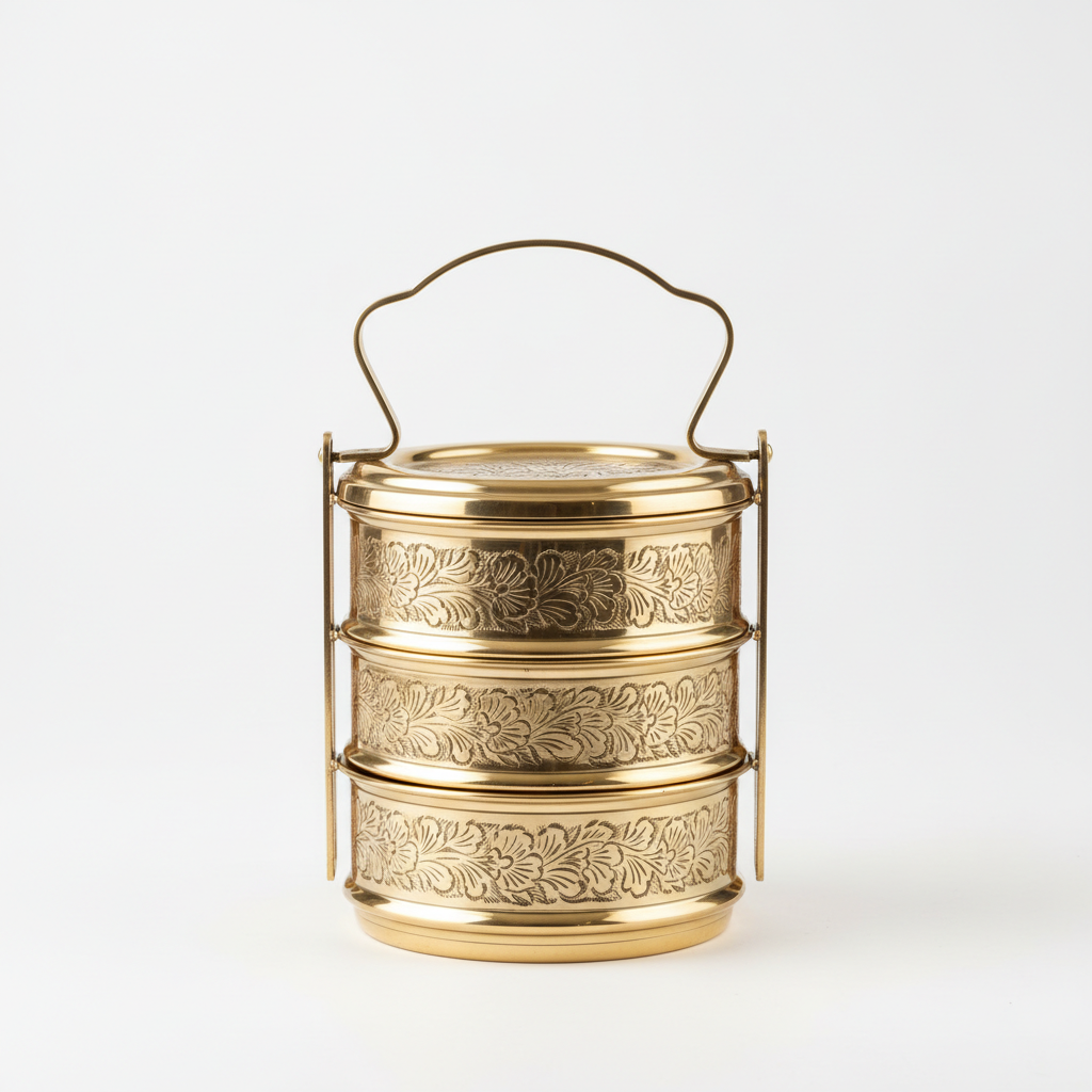 Brass 3‑Tier Tiffin Carrier Return Gifts at TheReturnGifts.com: Royal Lunch Box with Daily Use and Display Value