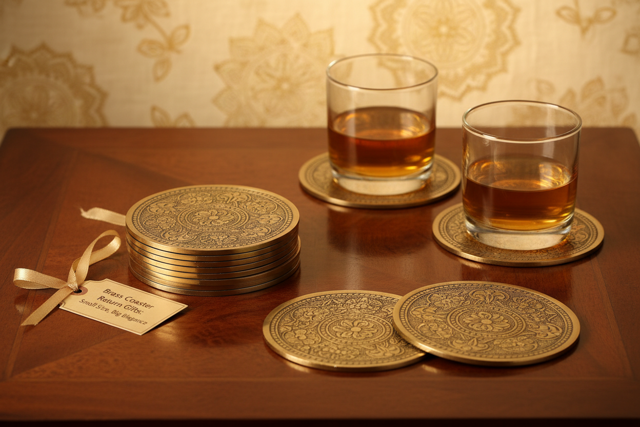 Brass Coaster Return Gifts at TheReturnGifts.com: Small Size, Big Elegance on Every Table
