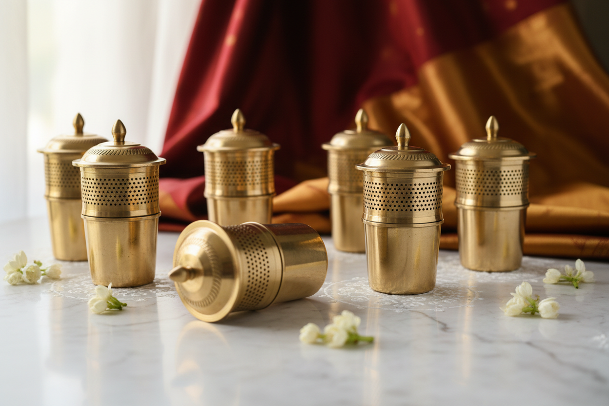 Brass Coffee Filter Return Gifts: Traditional South Indian Favors Guests Will Use Every Day