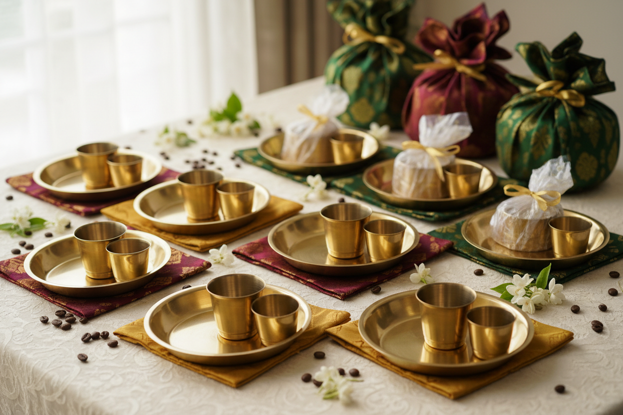Brass Dabara Sets Return Gifts at TheReturnGifts.com: Authentic South Indian Favors for Coffee Lovers