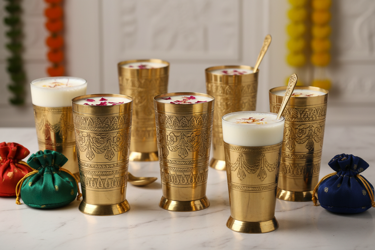 Brass Lassi Glass Return Gifts at TheReturnGifts.com: Tall, Traditional and Perfect for Cooling Drinks
