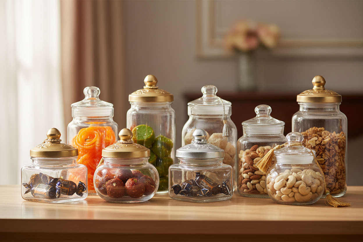 Glass and Jar Return Gifts for Sweet, Chocolate and Dry Fruit Packing