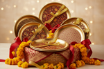Printed Gold Plate Return Gifts at TheReturnGifts.com: Rich Plate, Ready Made for Photo Perfect Hampers