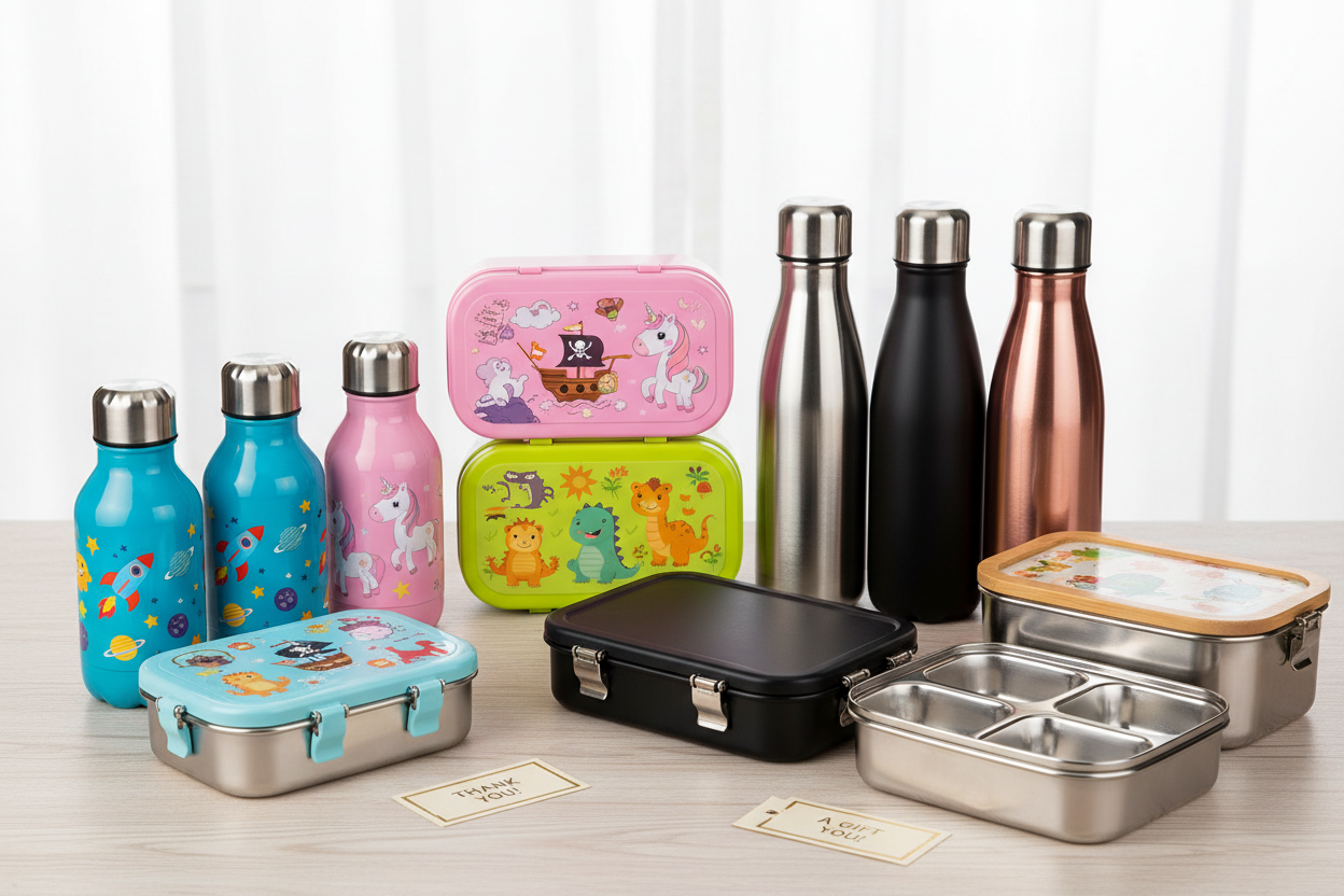 Stainless Steel Bottles and Lunch Boxes as Practical Return Gifts for Kids and Adults