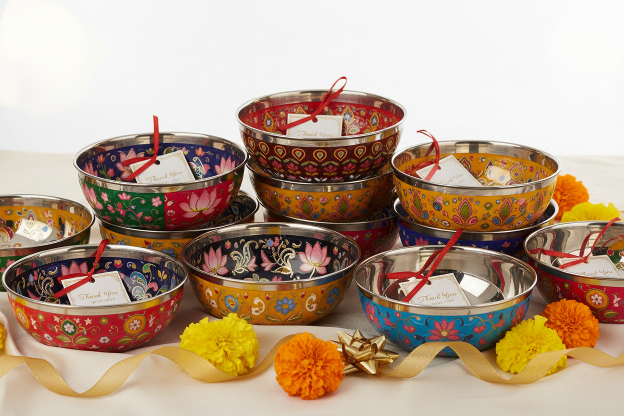 Stainless Steel Printed Bowl Return Gifts at TheReturnGifts.com: Colourful, Daily‑Use Favors Guests Will Reach For Again and Again
