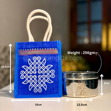 5.5 inch Stainless Steel with Kolam Jute Bag