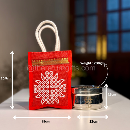 5inch Stainless Steel Boxwith kolam Jute Bag