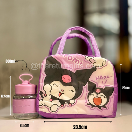 Kuromi & My Melody Insulated Lunch Bag with Chubby Glass Bottle - 300ml