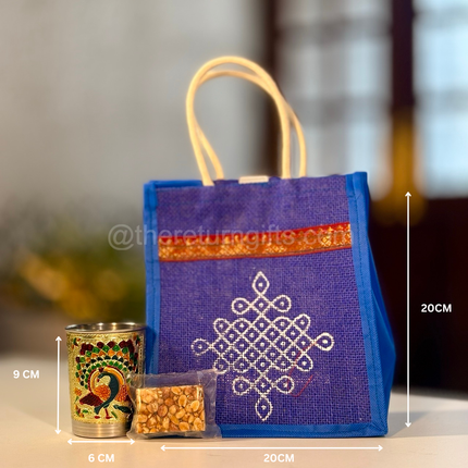 Meenakari Glass + Peanut Chikki + Jute Bag