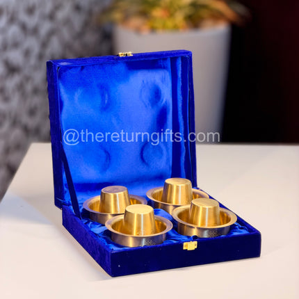 Set of four Brass Coffee Dabaras Packed in a Velvet Box