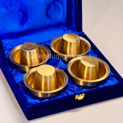 Set of four Brass Coffee Dabaras Packed in a Velvet Box