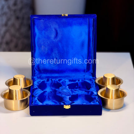 Set of four Brass Coffee Dabaras Packed in a Velvet Box