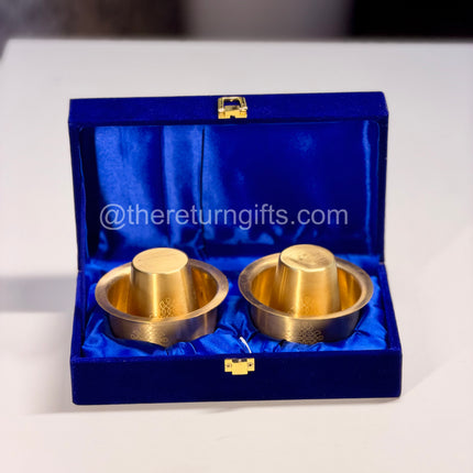 Set of 2 Brass Coffee Dabara's in Velvet Box | Premium Return Gift