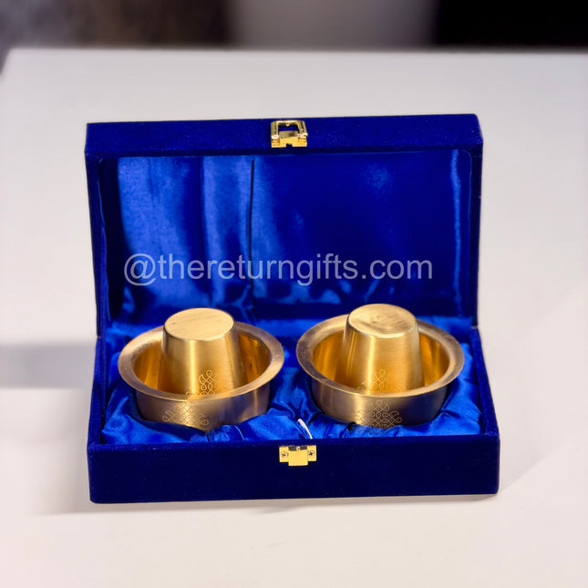 Set of 2 Brass Coffee Dabara's in Velvet Box | Premium Return Gift