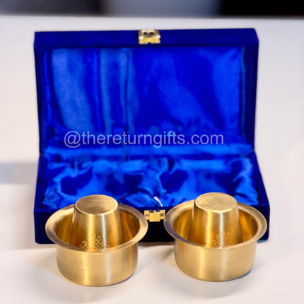 Set of 2 Brass Coffee Dabara's in Velvet Box | Premium Return Gift
