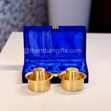 Set of 2 Brass Coffee Dabara's in Velvet Box | Premium Return Gift