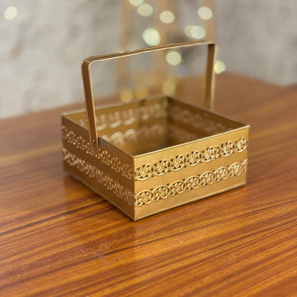 Golden Decorative Tray With Handle (10 pieces)