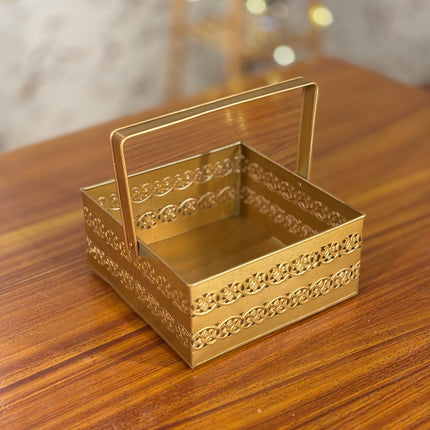 Golden Decorative Tray With Handle (10 pieces)