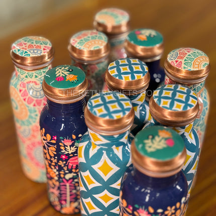 Printed Copper Bottle | TRG0139 | Pure Copper Water Bottle with Colorful Printed Meena Design Under ₹900 | Stylish Health‑Friendly Wedding, Corporate & Festive Return Gift