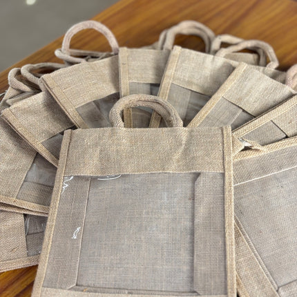 Plain Jute Bag With Transparent Window (10 pieces)