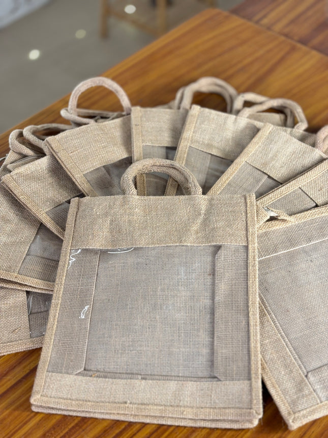 Plain Jute Bag With Transparent Window (10 pieces)