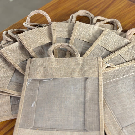Plain Jute Bag With Transparent Window (10 pieces)