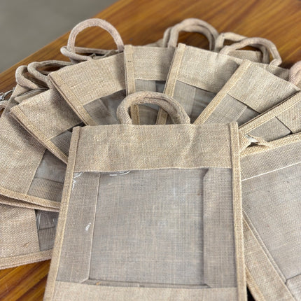Plain Jute Bag With Transparent Window (10 pieces)
