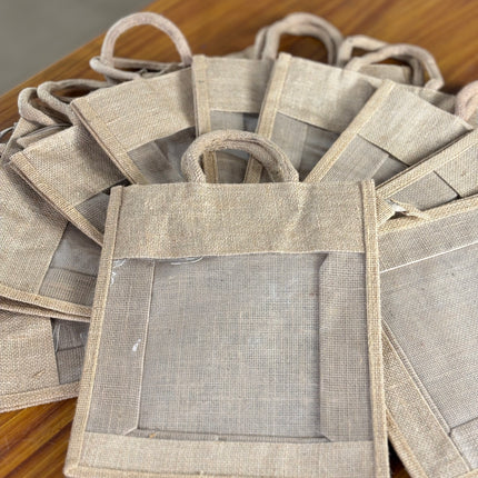 Plain Jute Bag With Transparent Window (10 pieces)