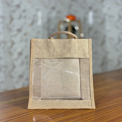 Plain Jute Bag With Transparent Window (10 pieces)