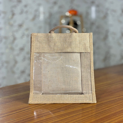 Plain Jute Bag With Transparent Window (10 pieces)
