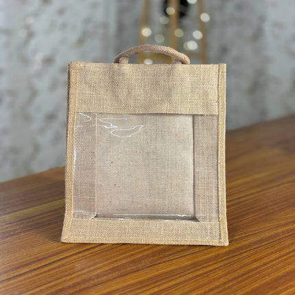 Plain Jute Bag With Transparent Window (10 pieces)
