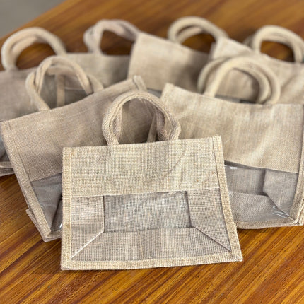 Mini Plain Jute Bag With Transparent Window (10 pieces)