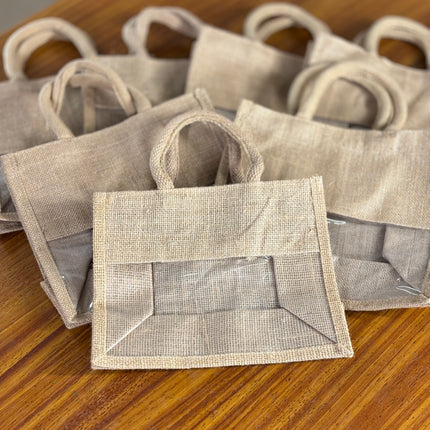 Mini Plain Jute Bag With Transparent Window (10 pieces)