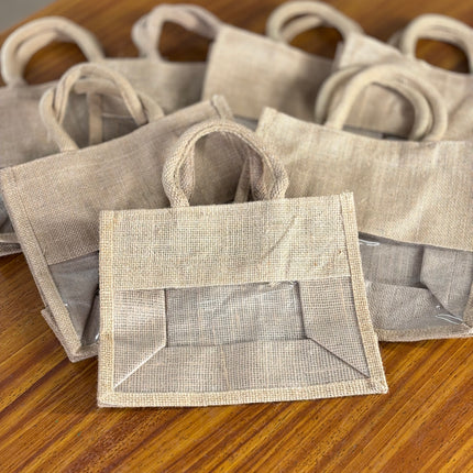 Mini Plain Jute Bag With Transparent Window (10 pieces)