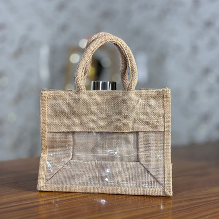 Mini Plain Jute Bag With Transparent Window (10 pieces)