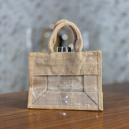 Mini Plain Jute Bag With Transparent Window (10 pieces)