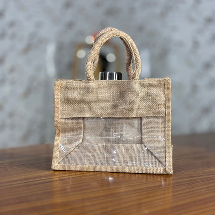 Mini Plain Jute Bag With Transparent Window (10 pieces)