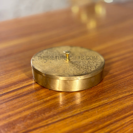 6 Inch Brass Spice Box | TRG0133 | 6" Round Brass Masala Dabba with 7 Containers & Spoon Under ₹1000 | Traditional Spice Box & Elegant Wedding Housewarming Return Gift