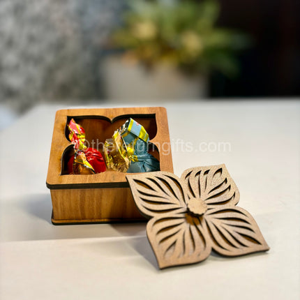 Wooden Decorative Box + Paper Bag with Chocolates