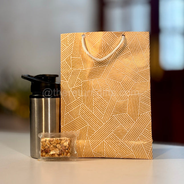 Stainless Steel Mini Sipper Bottle + Peanut Chikki +  Paper Bag