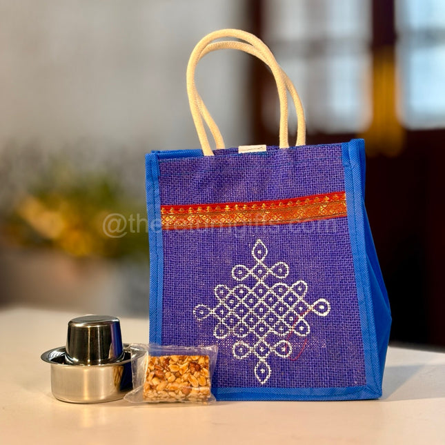 Stainless Steel Dabara Set + Peanut chikki + Jute Bag