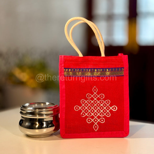Stainless Steel Laddo Box + Jute Bag