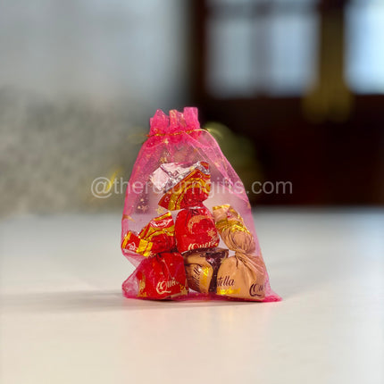 4 Inch Flat Jar with Chocolate Pouch & Floral Box | Return Gift