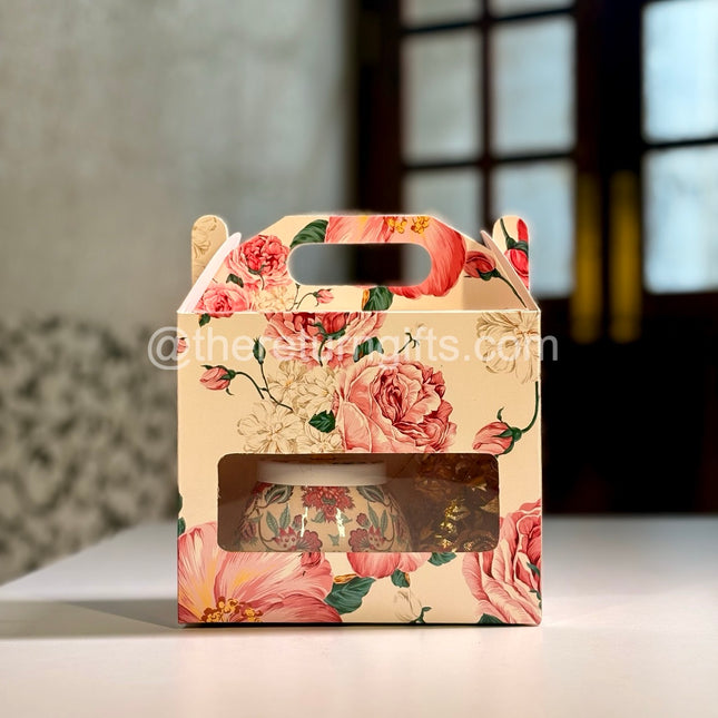 Printed Decorative Jar + Pouch of Chocolate + Floral Box