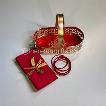 Printed Kolam Tray + Silk Cotton Blouse Piece + Glass Bangles