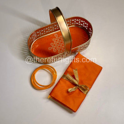 Printed Kolam Tray + Silk Cotton Blouse Piece + Glass Bangles