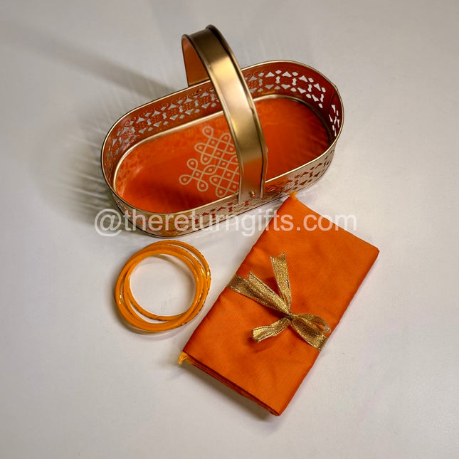 Printed Kolam Tray + Silk Cotton Blouse Piece + Glass Bangles