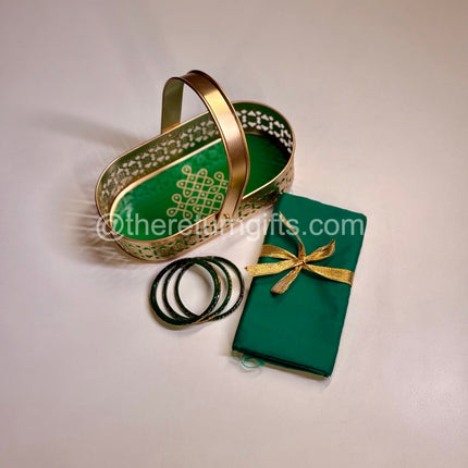 Printed Kolam Tray + Silk Cotton Blouse Piece + Glass Bangles